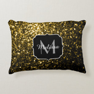 Coussins Décoratifs Jaune or foncé faux paillettes scintillent Monogra