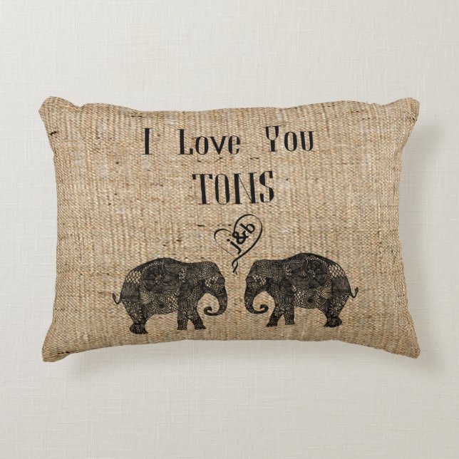 Coussins Décoratifs JE VOUS AIME TONS/Elephant Art/Mariage Personnalis (Devant)