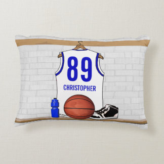 Coussins Décoratifs Jersey de basketball blanc et bleu personnalisé