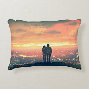 Coussins Décoratifs jeune couple debout sur le toit en regardant c
