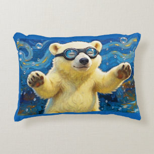 Coussins Décoratifs Joli bébé ours polaire entouré de bulles