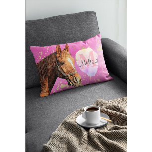 Coussins Décoratifs Joli cheval animal équestre rose monogramme
