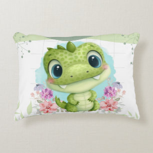 Coussins Décoratifs Joli dinosaure vert floral personnalisé