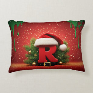 Coussins Décoratifs Joli monogramme de Noël R avec chapeau de Père Noë