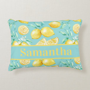 Coussins Décoratifs Joli motif de citron jaune sur coutume bleu clair