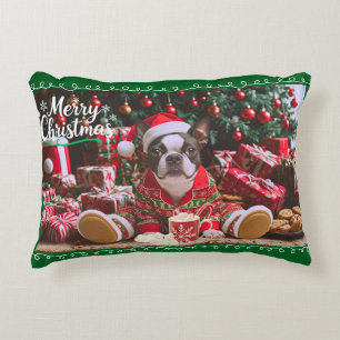 Coussins Décoratifs Joli Noël Boston Terrier en Pyjamas