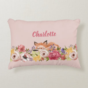Coussins Décoratifs Joli renard des bois endormi sur des fleurs Rose N