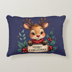 Coussins Décoratifs Joli Renne de Noël avec du Houx et un Panneau