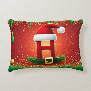 Coussins Décoratifs Jolie lettre de Noël H avec chapeau de Père Noël ❄