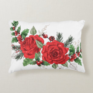Coussins Décoratifs Jolies Roses rouges Holly Berries Pins aiguilles