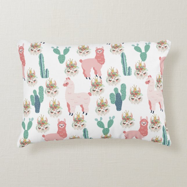 Coussins Décoratifs Jolis Llamas roses et Cactus vert (Devant)