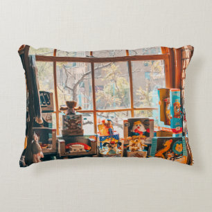 COUSSINS DÉCORATIFS JOUETS PLEINS ASSORTIS SUR PLATEAU EN BOIS BROWN