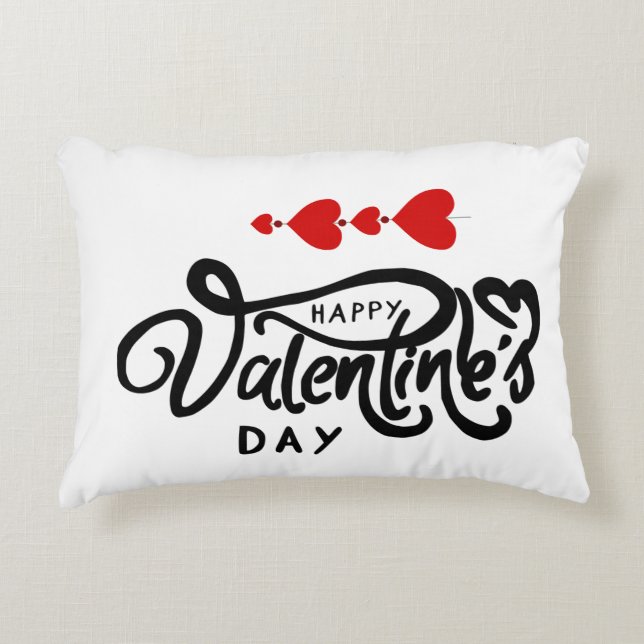 Coussins Décoratifs Joyeuse Saint-Valentin calligraphie Cœurs Rouges F (Devant)