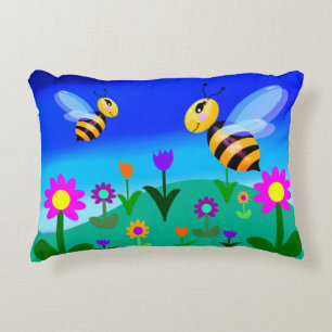 Coussins Décoratifs Joyeuses abeilles dans un champ de fleurs