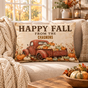 Coussins Décoratifs Joyeux Automne Personnalisé Camion Rouge Vintage M