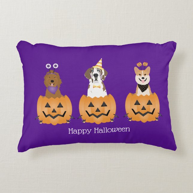 Coussins Décoratifs Joyeux Chiens D'Halloween En Citrouille (Devant)