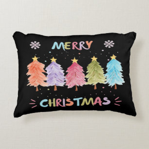 Coussins Décoratifs Joyeux Noël Arbres Colorés Essentiel