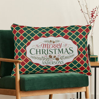 Coussins Décoratifs Joyeux Noël Nom de Famille Tartan Plaid Vintage 