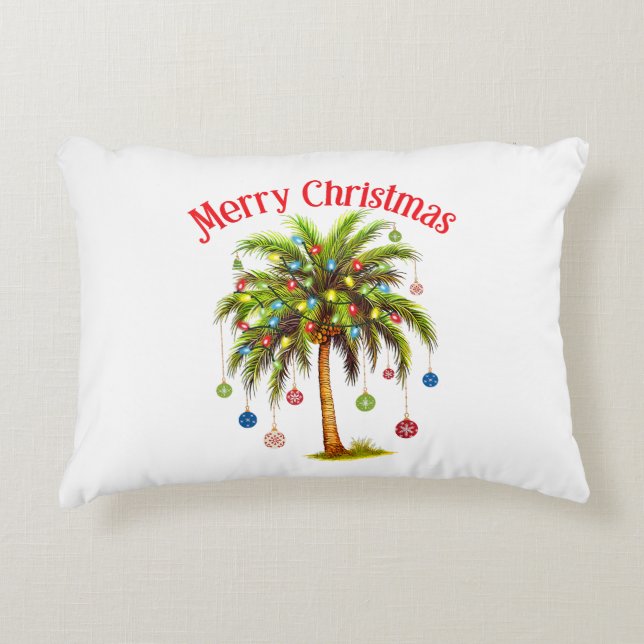 Coussins Décoratifs Joyeux Noël Palm Tree Light Hawaiian Tropical (Devant)