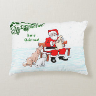 Coussins Décoratifs Joyeux Noël! Père Noël avec chat et chien