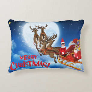 Coussins Décoratifs Joyeux Noël Père Noël Sleigh avec elfe et cadeaux