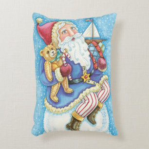Coussins Décoratifs Joyeux Noël, Père Noël sur un boule de neige avec
