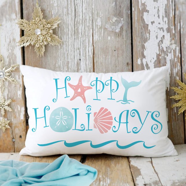 Coussins Décoratifs Joyeux Seashore Beach Seashell Typographie Noël (Créateur téléchargé)