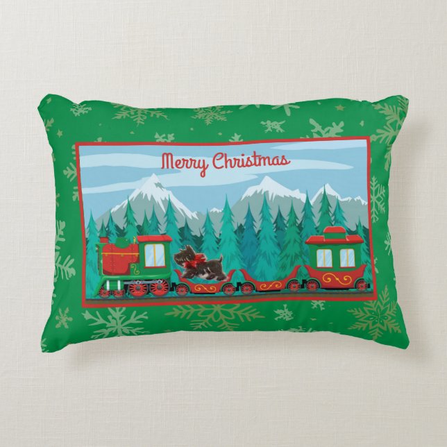 Coussins Décoratifs Joyeux train de Noël avec chien (Devant)