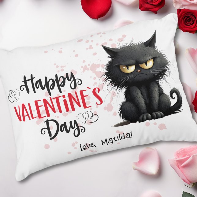 Coussins Décoratifs Joyeux Valentines Jour Drôle Chat Noir (Créateur téléchargé)