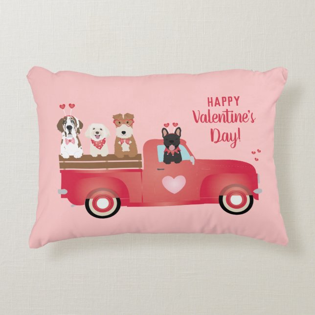 Coussins Décoratifs Joyeux Valentines Jour Pickup Camion Aimer Chiens (Devant)