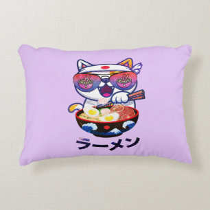 Coussins Décoratifs Kawaii Chat Manger Ramen - Jolies nouilles japonai