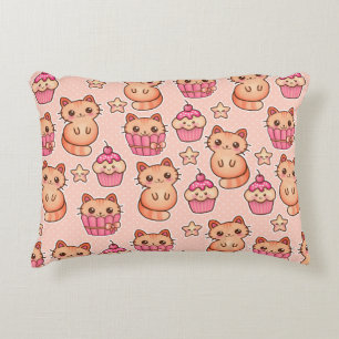 Coussins Décoratifs Kawaii Cute Cats and Cupcakes Motif rose