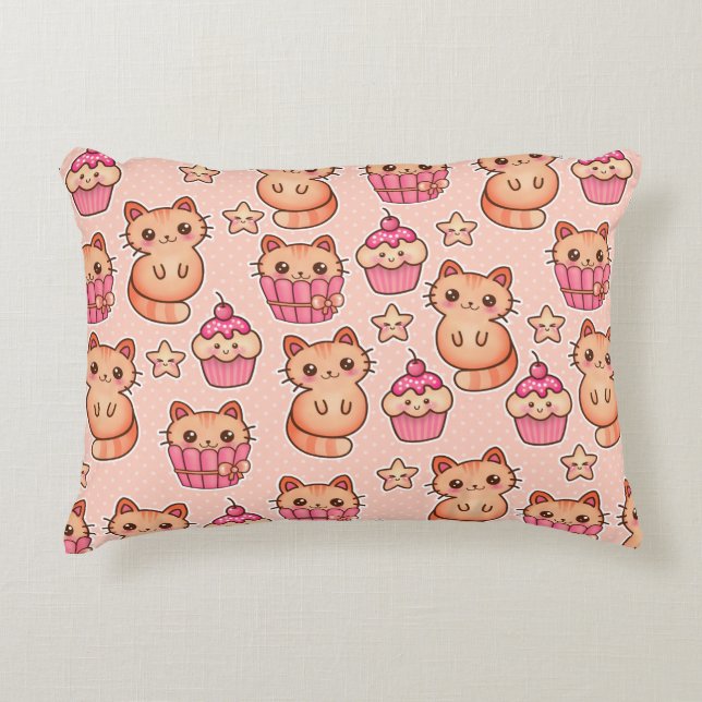 Coussins Décoratifs Kawaii Cute Cats and Cupcakes Motif rose (Devant)