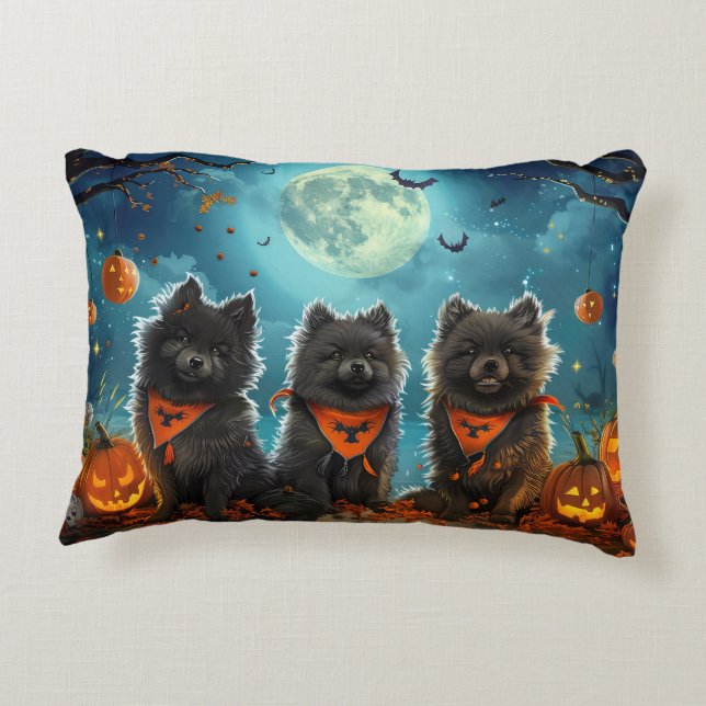 Coussins Décoratifs Keeshond Halloween Éffrayant (Dos)