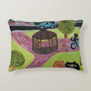 Coussins Décoratifs Kitty Park Fun Folk Art Chat Peinture Ville Carré