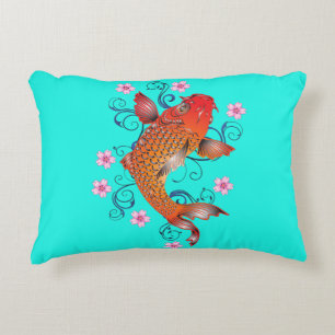 Coussins Décoratifs Koi poisson oriental orange turquoise floral éléga