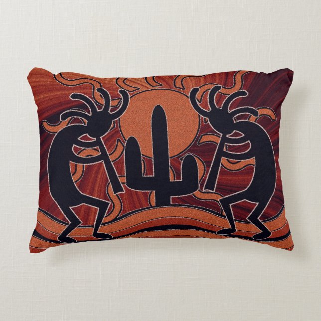 Coussins Décoratifs Kokopelli Au Coucher Du Soleil Avec Cactus Design  (Devant)