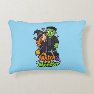 Coussins Décoratifs La Sorcière et Son Monstre Couple Mignon Halloween