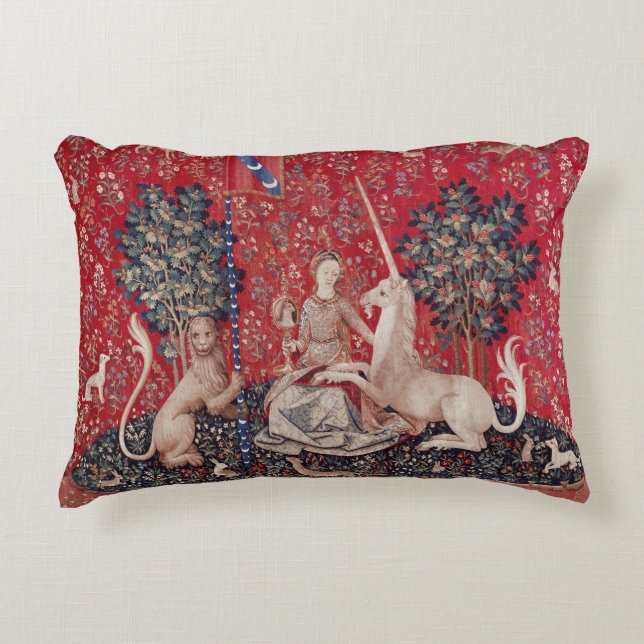 Coussins Décoratifs Lady et Unicorne Vue de la Tapisserie Médiévale (Devant)
