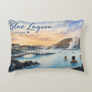 Coussins Décoratifs Lagon bleu Islande bain thermal aquarelle