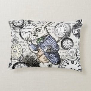 Coussins Décoratifs Lapin Blanc Alice au Pays des Merveilles Horloges 