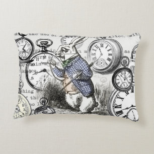 Coussins Décoratifs Lapin Blanc Alice au Pays des Merveilles Horloges 
