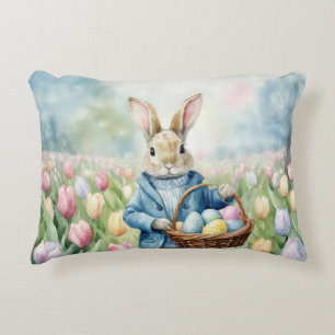 Coussins Décoratifs Lapin de Pâques dans une prairie de tulipes