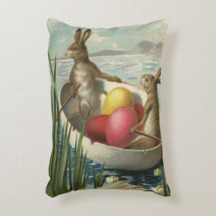 Coussins Décoratifs Lapins de Pâques vintage dans un bateau avec des œ