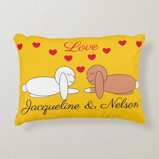 Coussins Décoratifs Lapins heureux et affectueux : Jaune (Devant)