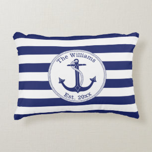 Coussins Décoratifs Le bleu marine nautique d'Ancre barre le nom de