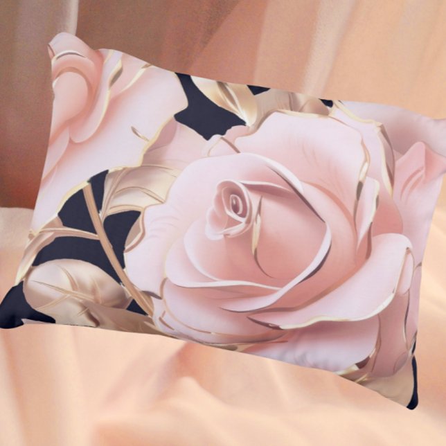Coussins Décoratifs Le Boudoir Noir Peachy Pink Roses on Black (Peach pink gold on black is stunning!)
