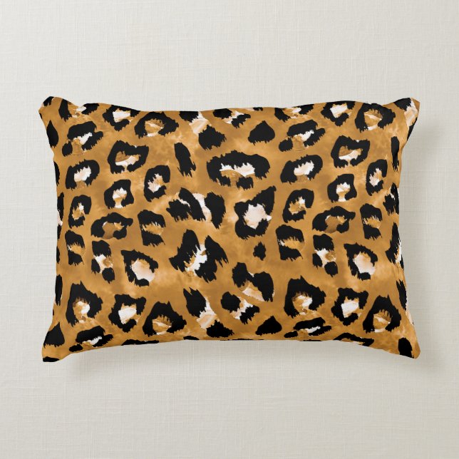 Coussins Décoratifs léopard de peau d'animal : motif d'aquarelle. (Devant)