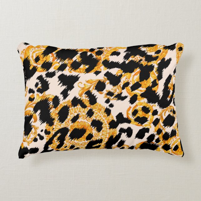 Coussins Décoratifs Leopard texture with gold baroque pattern (Devant)
