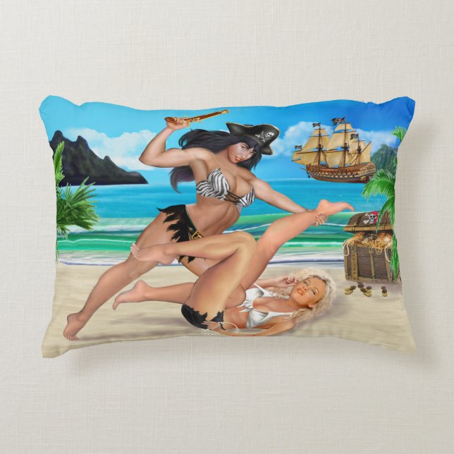 COUSSINS DÉCORATIFS LES FILLES PIRATES QUI SE BATTENT (Devant)